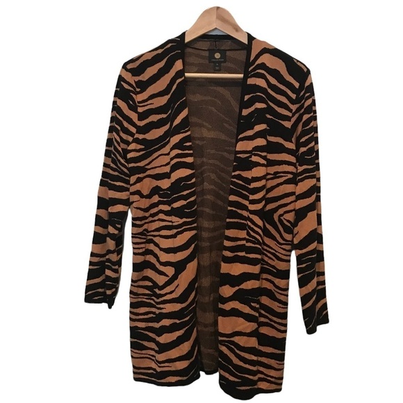 JM Collection Zebra-Print Long Open Cardigan Petite Size PL NEW WITH TAGS - Picture 1 of 5